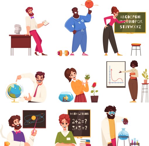 school subject teacher set vector image