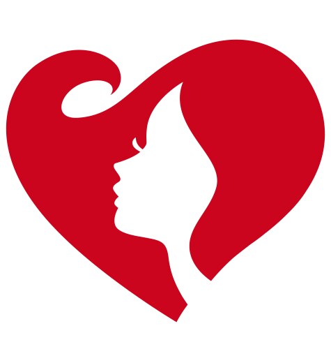 Female silhouette red heart vector image