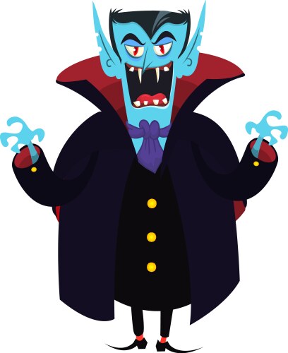 Funny cartoon vampire in black cape waving hands vector image