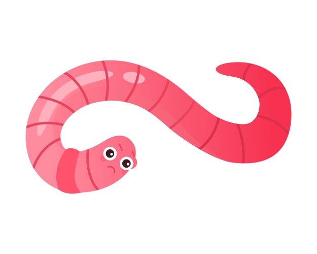 Cute pink sad slimy worm crawling with body curves vector image