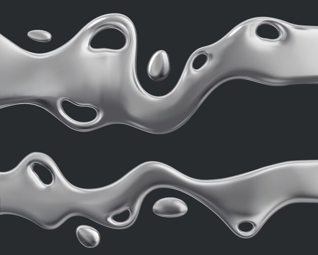 Liquid wavy shapes metal drops 3d elements vector image