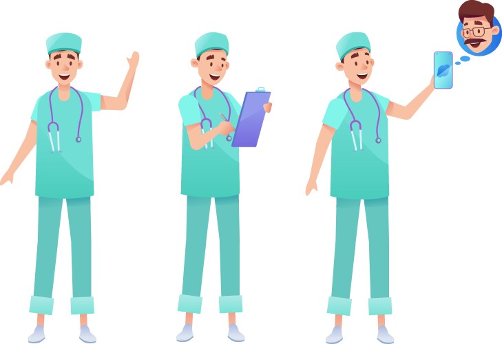 Flat surgeon doctor animation creation set vector image