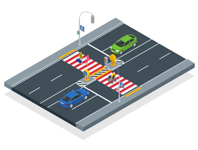 Isometric people cross road at a pedestrian vector image