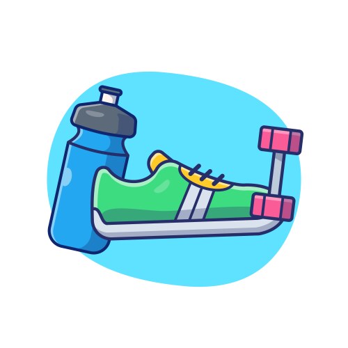 Dumbbell shoes and bottle cartoon vector image