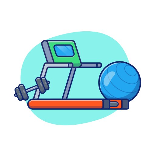 Treadmill dumbbell and fitness ball cartoon vector image