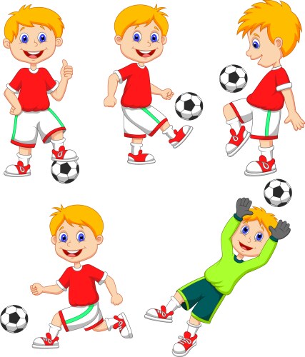 Boy cartoon playing soccer vector image