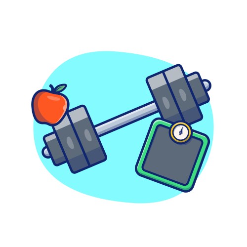 Dumbbell apple and weight scales cartoon vector image