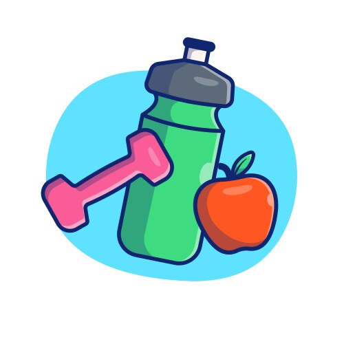 Dumbbell apple and bottle cartoon vector image