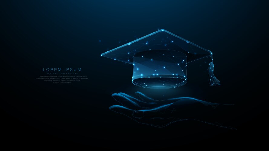 hand to holds graduation cap glowing low poly vector image