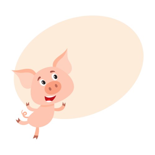 Little pig with swirling tail running on rear legs vector image