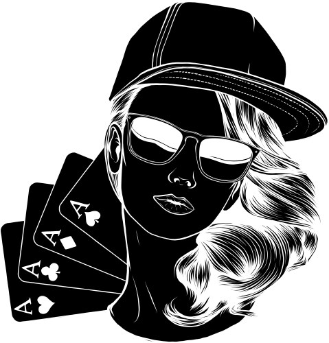 black silhouette of woman with poker symbols vector image