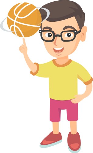 Caucasian spinning basketball ball on finger vector image