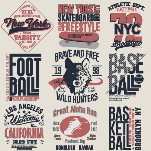 t-shirt stamp graphic set sport wear typography vector image