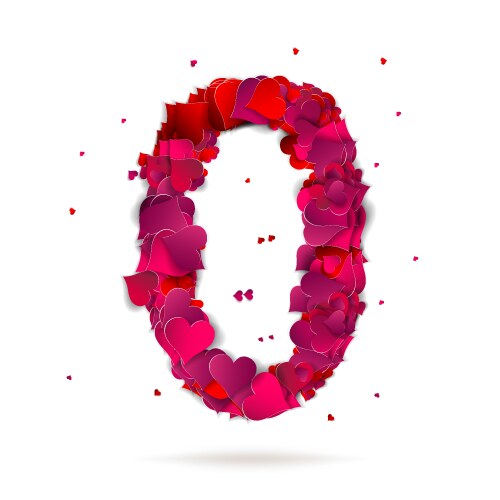 Number zero 0 made from red hearts love alphabet vector image