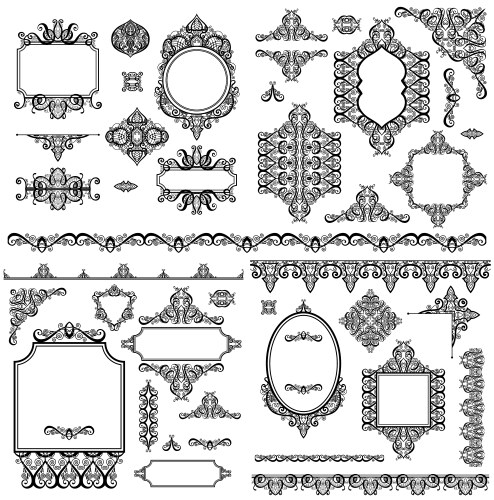 Set of black white design elements and page vector image