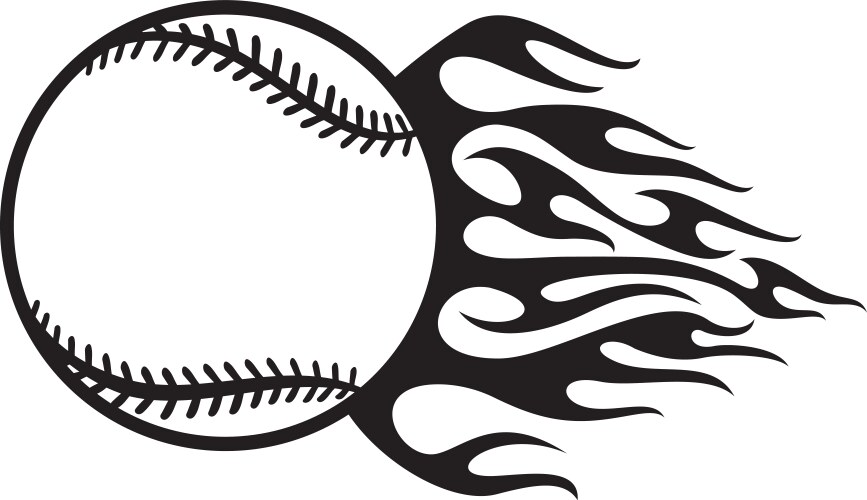 Flaming baseball ball black and white vector image