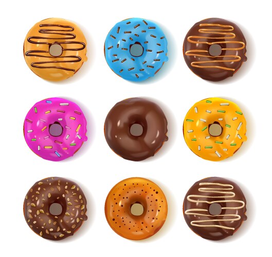 Donuts top view realistic set vector image