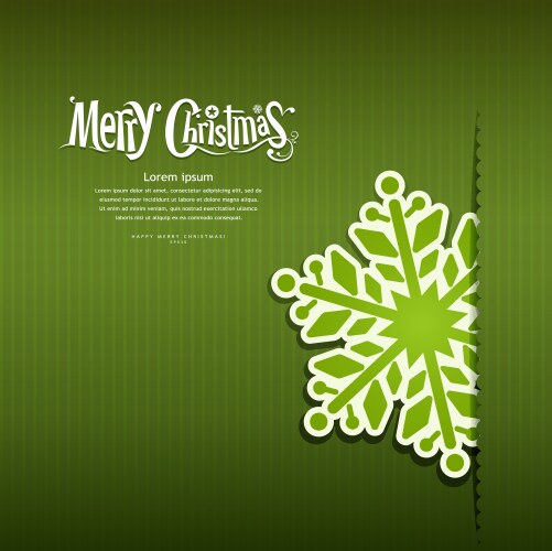 Merry christmas snowflakes paper green background vector image