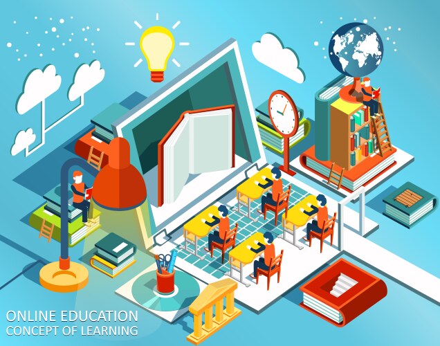 online education isometric flat design vector image