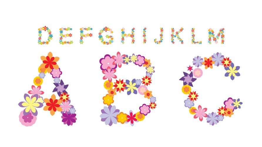 Alphabet made by color flowers vector image