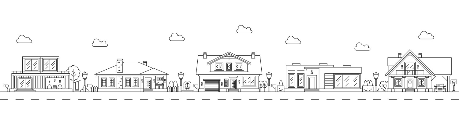 Neighborhood line art village or town buildings vector image