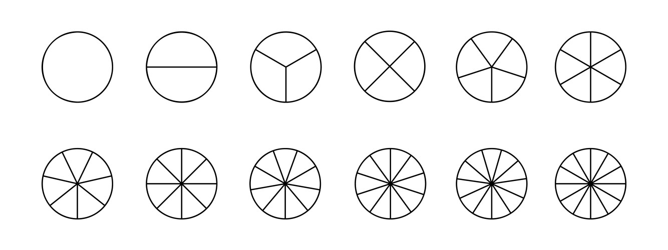 Circles divided in segments from 1 to 12 isolated vector image