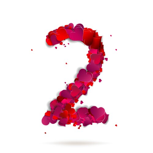 Number two 2 made from red hearts love alphabet vector image