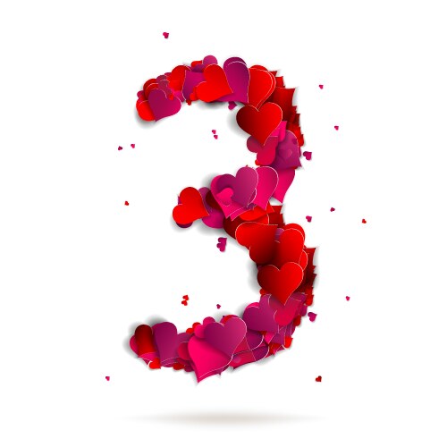 Number three 3 made from red hearts love alphabet vector image