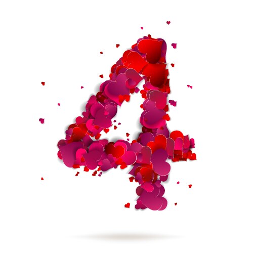 Number four 4 made from red hearts love alphabet vector image