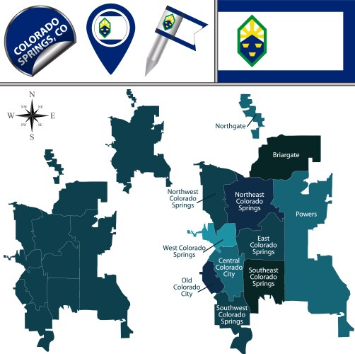 Map colorado springs co with districts vector image