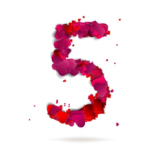 Number five 4 made from red hearts love alphabet vector image