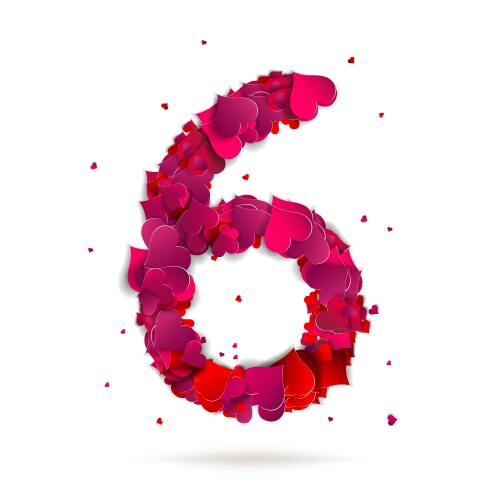 Number six 6 made from red hearts love alphabet vector image