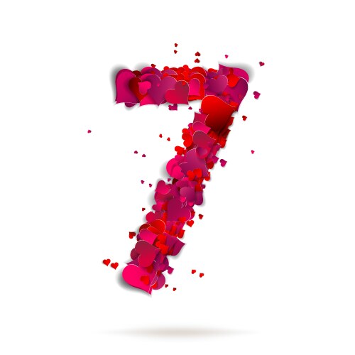 Number seven 7 made from red hearts love alphabet vector image