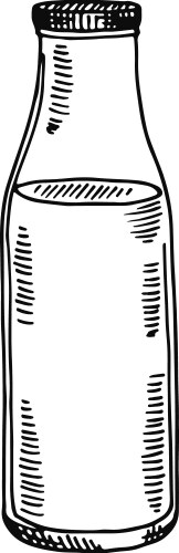 A bottle of milk is drawn in black and white vector image