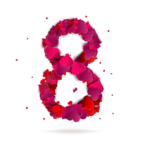 Number eight 8 made from red hearts love alphabet vector image