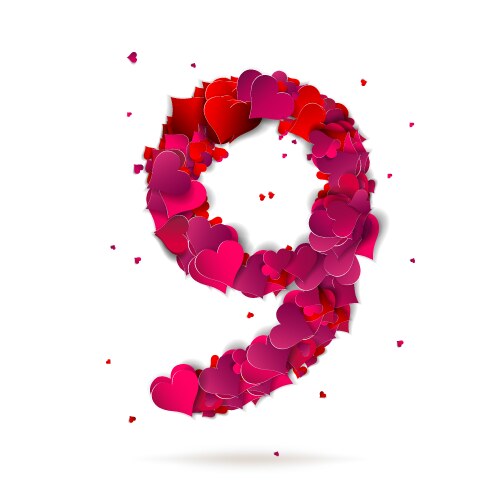 Number nine 9 made from red hearts love alphabet vector image