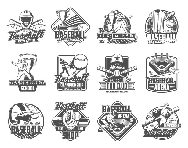 Baseball player with sport ball bat glove icons vector image