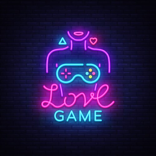 Video games conceptual logo love game neon vector image