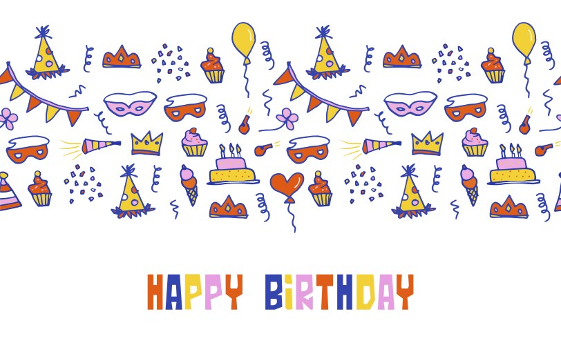 Colorful happy birthday doodle seamless pattern vector image