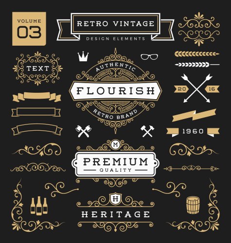 set of retro vintage graphic design elements vector image