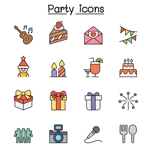 Party color line icon set vector image