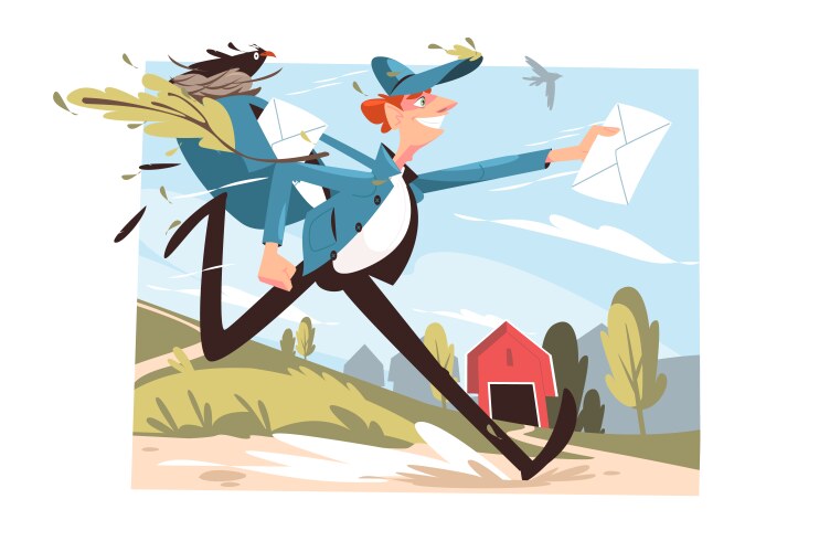 Postman hurrying to deliver letter express mail vector image