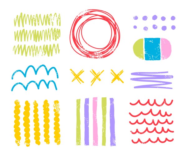 Hand drawn doodle lines curves shapes objects vector image