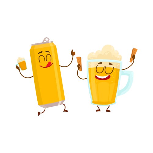 Funny beer can and mug characters having fun vector image