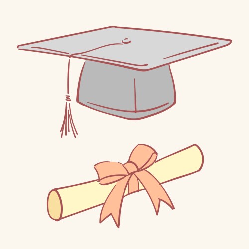 Diploma graduation academic cap hand drawn style vector image