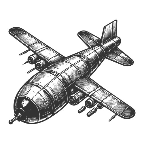 Vintage military airplane engraving vector image