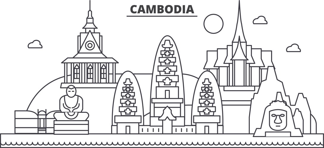 Cambodia architecture line skyline vector image