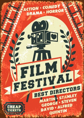 Grunge retro film festival poster vector image