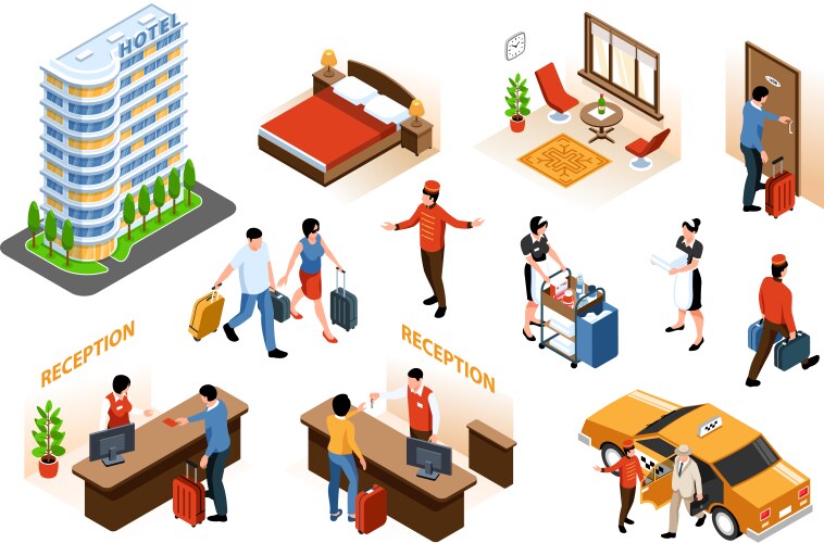 isometric hotel set vector image