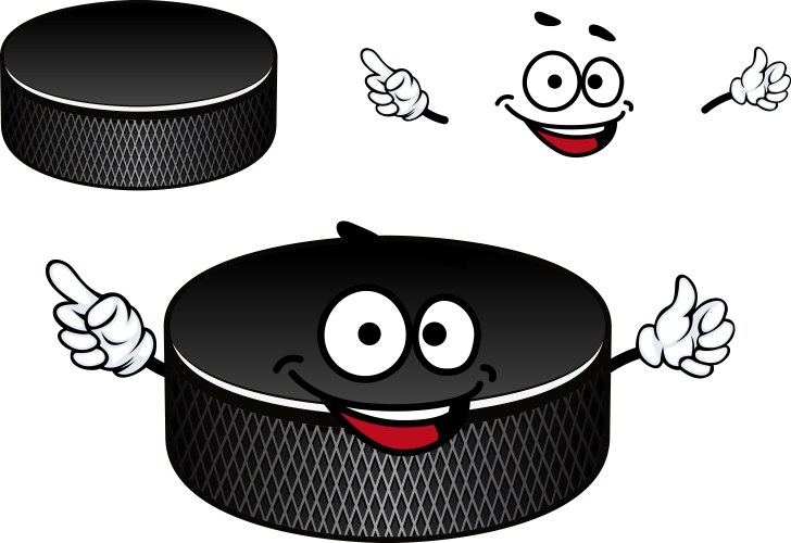 Black rubber ice hockey puck cartoon character vector image